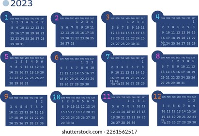 Annual calendar for 2023 with background color