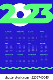 Annual calendar 2023 template. Week starts on Sunday. Typography logo 2023. Creative concept of 2023 Happy New Year poster, card, banner. Vector minimalist calendar design with geometric elements