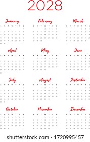 Annual calendar in A4 format