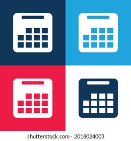 Calendario anual azul y rojo cuatro colores mínimo conjunto de iconos