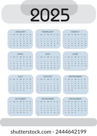 Annual calendar template for 2025 year. Week Starts on Sunday. Business calendar in a minimalist style for 2025 year