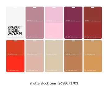 annual colours important for Spring Summer25, fashion color palette, global color forecast for fashion trends, clothing. color palettes set