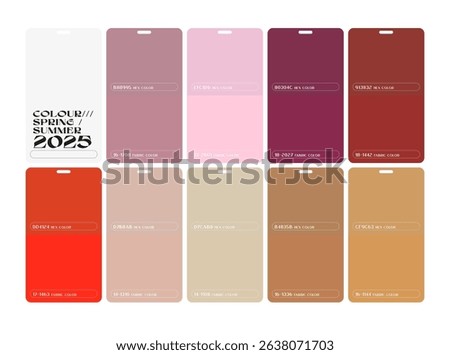 annual colours important for Spring Summer25, fashion color palette, global color forecast for fashion trends, clothing. color palettes set
