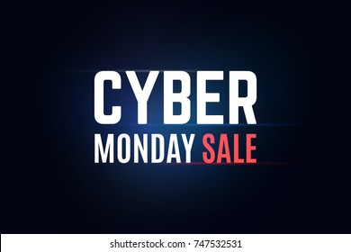 Annual cyber monday sale illustration. Dark glowing blue background