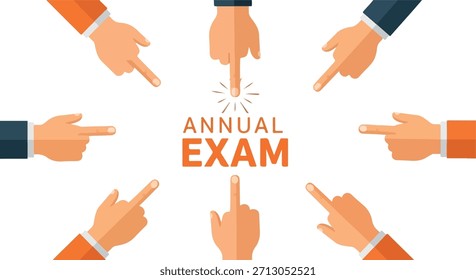 Annual exam pointing hands concept with transparent background