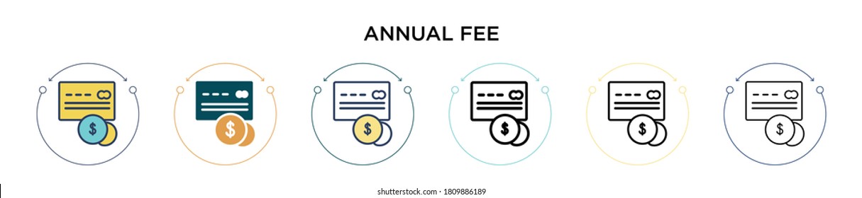 Annual fee icon in filled, thin line, outline and stroke style. Vector illustration of two colored and black annual fee vector icons designs can be used for mobile, ui, web