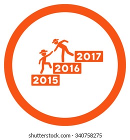 Annual Fellow Help vector icon. Style is flat circled symbol, orange color, rounded angles, white background.