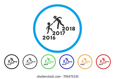 Annual Friends Stairs Help vector rounded icon. Image style is a flat gray icon symbol inside a blue circle. Bonus color variants are grey, black, blue, green, red, orange.