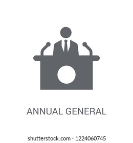 Annual General Meeting (AGM) Icon. Trendy Annual General Meeting (AGM) Logo Concept On White Background From Business Collection. Suitable For Use On Web Apps, Mobile Apps And Print Media.