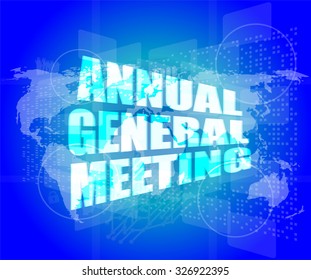 annual general meeting word on digital touch screen vector illustration