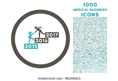 Annual Gentleman Help rounded vector bicolor icon with 1000 medical business icons. Set style is flat pictograms, grey and cyan colors, white background.