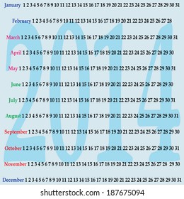 Annual Gregorian calendar, vector illustration.