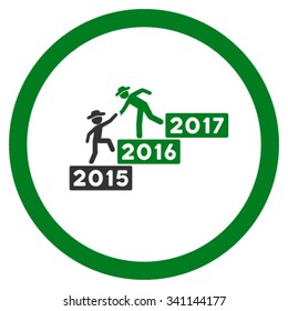 Annual Guy Help vector icon. Style is bicolor flat circled symbol, green and gray colors, rounded angles, white background.
