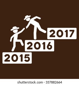 Annual Human Figure Help vector icon. Style is flat symbol, white color, rounded angles, brown background.