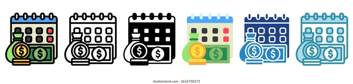 Annual Income multi style, mini illustration icon set. outline, flat, glyph, line color. vector for UI, UX, app and web, digital or print, related to Taxation, finance, audit and more.