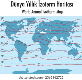 Mapa anual de isotermo de la Tierra, isotremia, mapa, ecuador térmico, Tierra, formas terrestres, mundo, geografía, norte, sur, este, oeste, geografía, lección, visual