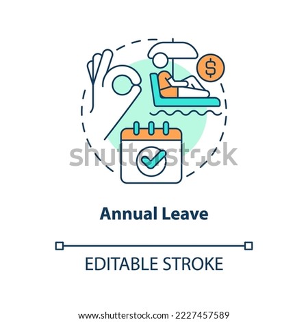 Annual leave concept icon. Time off from work. Holiday entitlement. Paid vacation abstract idea thin line illustration. Isolated outline drawing. Editable stroke. Arial, Myriad Pro-Bold fonts used