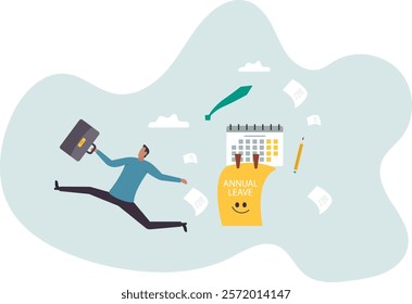 Annual leave, take day off or vacation to rest and relax from hard work, time or schedule reminder of annual leave .business concept.flat character.