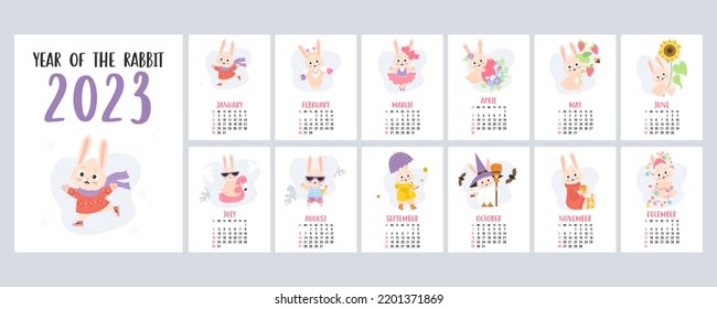 Annual Monthly Wall Calendar 2023 Mascot Stock Vector (Royalty Free ...