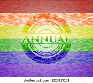 Annual on mosaic background with the colors of the LGBT flag