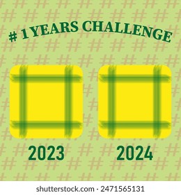 Annual pattern shift. 2023 to 2024. Vibrant yellow squares Vector. Yearly style evolution.