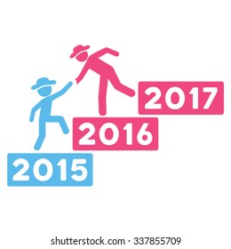 Annual Person Help vector icon. Style is bicolor flat symbol, pink and blue colors, rounded angles, white background.
