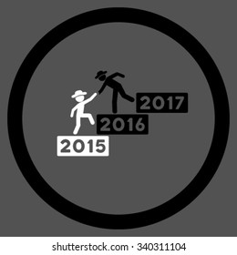 Annual Person Help vector icon. Style is bicolor flat circled symbol, black and white colors, rounded angles, gray background.