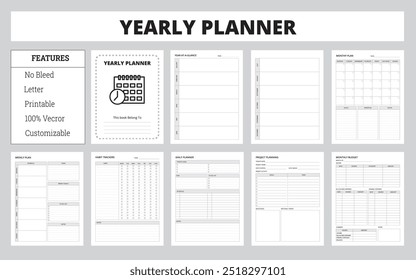 Annual Planner Vector Illustration for Task and Time Management, Yearly Planner Template for Personal and Professional Goal Tracking