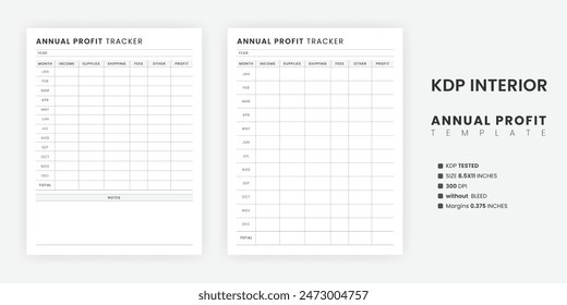 Annual Profit Tracker Printable, Yearly Business Cost Log, Business Profit Calculator Template