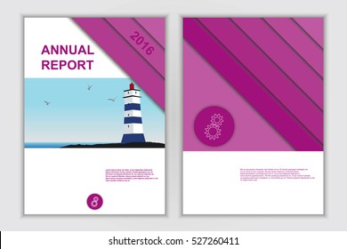 Annual report 2016. Book cover layout design. Stylish violet abstract vector presentation templates.