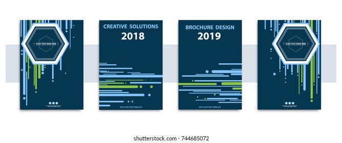 Relatório anual, 2018-2019 ano.Design de moda futurista cobre figuras Stripe, azul, verde, vertical, horizontal.Coleção, banners, cartazes, flyers.Projeto de fundo material.modelo Vector EPS10