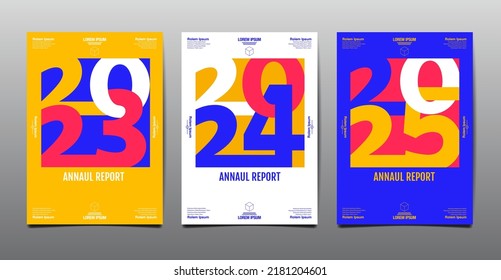 annual report 2023,2024 , 2025, template layout design, Typography flat design