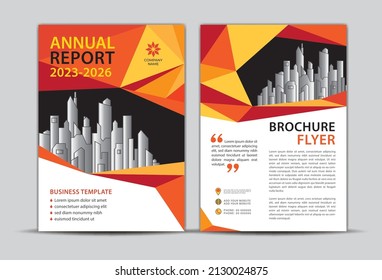 Annual report 2023-2026 Cover design, Brochure Flyer template, Business cover background, brochure layout, modern creative design, Advertisement, Magazine ads, Orange polygon background vector