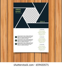 Annual Report. A4 Size. Blue and Green Color Template Design with Place for Image.