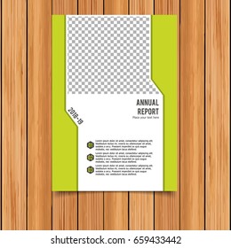 Annual Report. A4 Size. Green Color Template Design with Place for Image.