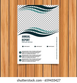 Annual Report. A4 Size. Shades of Grey Color Wave Template Design with Place for Image.