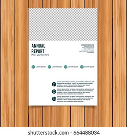 Annual Report. A4 Size. White and Green Color Template Design with Place for Image.