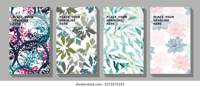 Annual Report abstract cover design corporate multicolor with leafy type geometric background  Ideas for magazine covers, brochures and posters. Vector illustration.