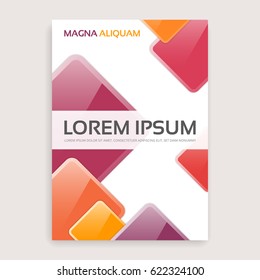 Annual report brochure design cover with multicolored intersecting squares. Minimalistic A4 size template. Vector illustration