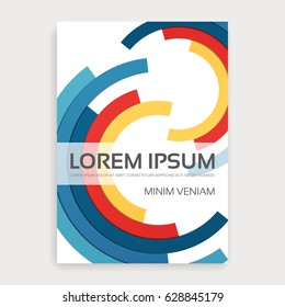 Annual report brochure design cover with multicolored semirings. Minimalistic A4 size template. Vector illustration.