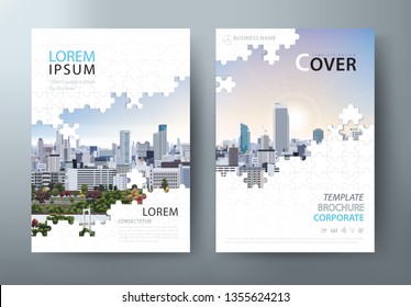 Annual report brochure, flyer design, Leaflet cover presentation abstract flat background, book cover templates, Jigsaw puzzle image.
