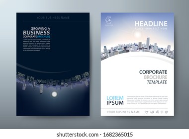 Annual report brochure flyer design, Leaflet presentation, book cover templates, layout in A4 size. Day and night image. vector.