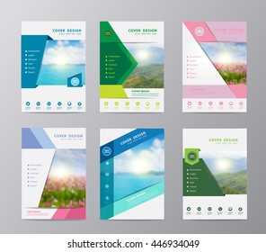 Annual Report Brochure Flyer Design Template Vector, Set Of Leaflet Cover Presentation Nature Landscape Background, Layout In A4 Size