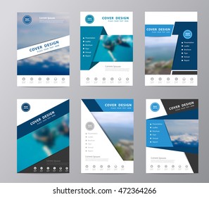 Annual report brochure flyer design template vector, Set of leaflet cover presentation sea travel nature landscape blurred background, layout in A4 size