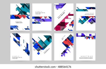 Annual report brochure flyer geometric design template vector, abstract technology backgrounds set, A4 layout size