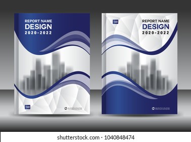 Annual report brochure flyer template, Blue cover design, business advertisement, magazine ads, catalog vector layout in A4 size