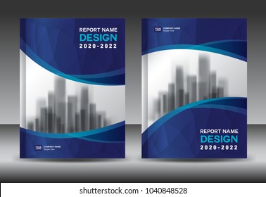 Annual report brochure flyer template, Blue cover design, business advertisement, magazine ads, catalog vector layout in A4 size