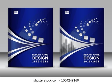 Annual report brochure flyer template, Blue cover design, business advertisement, magazine ads, catalog vector layout in A4 size