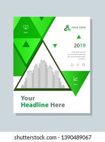 Annual report brochure flyer template vector design. Leaflet, green cover presentation abstract background.