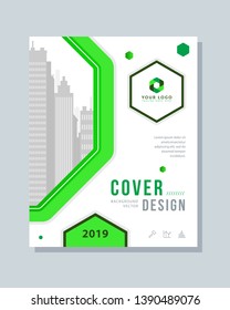 Annual report brochure flyer template vector design. Leaflet, green cover presentation abstract background.